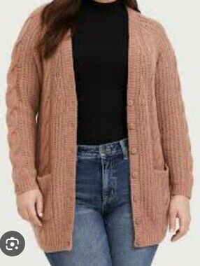 Torrid Boyfreind Button-Front Cable Knit Cardigan Sweater - Brown